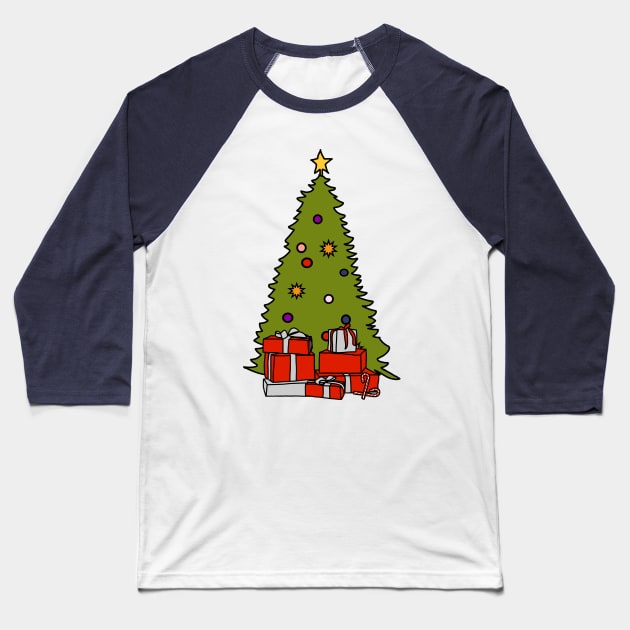 Christmas Tree and Presents Baseball T-Shirt by ellenhenryart